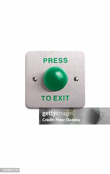 press to exit panic button - exit sign stock pictures, royalty-free photos & images