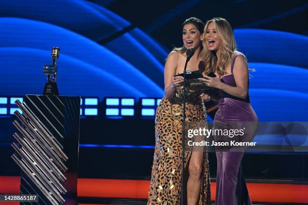 Lourdes Stephen and Myrka Dellanos speak onstage during the 2022 Billboard Latin Music Awards at Watsco Center on September 29, 2022 in Coral Gables,...