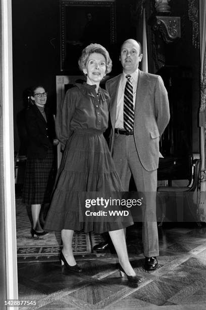 Nancy Reagan and Peter McCoy attend an event at the White House in Washington, D.C., on March 9, 1981.