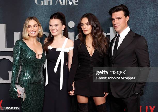 Jessica Knoll Chiara Aurelia, Mila Kunis, and Finn Wittrock attend the Luckiest Girl Alive NYC Premiere at Paris Theater on September 29, 2022 in New...