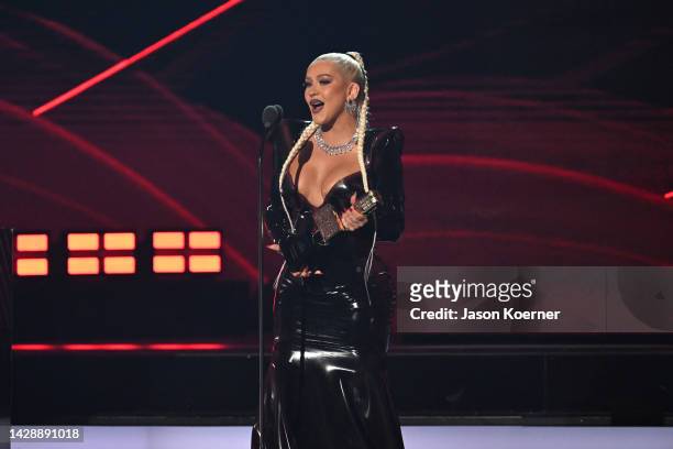 Christina Aguilera accepts the Spirit of Hope Award onstage during the 2022 Billboard Latin Music Awards at Watsco Center on September 29, 2022 in...