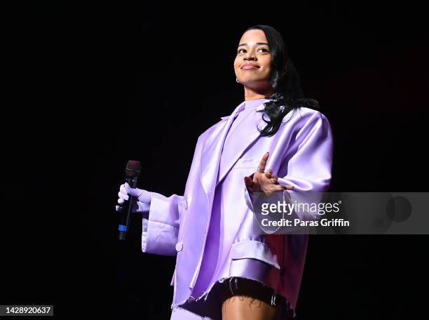 Singer Ella Mai performs onstage during the "Good Morning Gorgeous" tour at State Farm Arena on September 29, 2022 in Atlanta, Georgia.