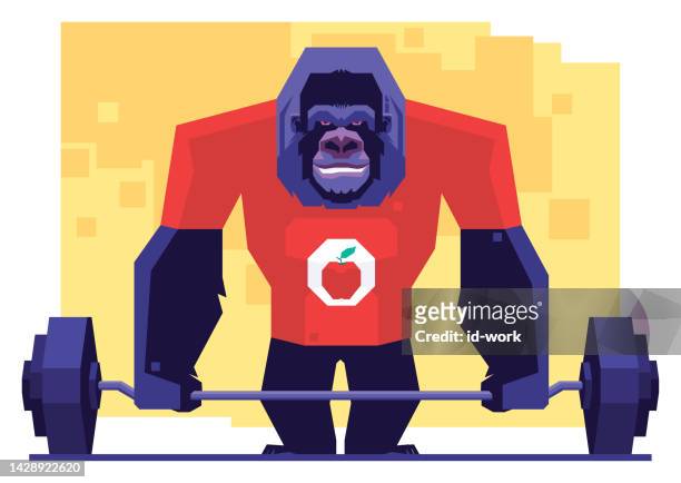 bildbanksillustrationer, clip art samt tecknat material och ikoner med gorilla weightlifting - animal macho