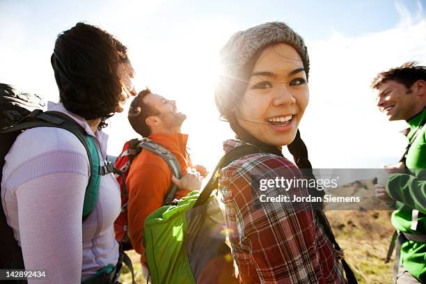 a group of friends on a hike. - 18 19 anni foto e immagini stock