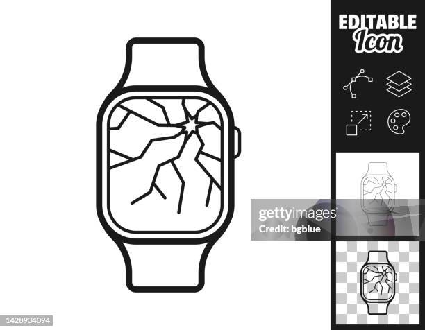 smartwatch with broken screen. icon for design. easily editable - crushed watch stock illustrations