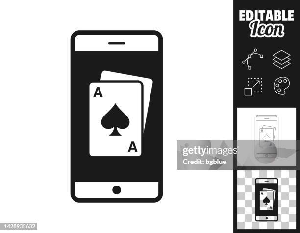 smartphone with playing card. icon for design. easily editable - blackjack player stock illustrations
