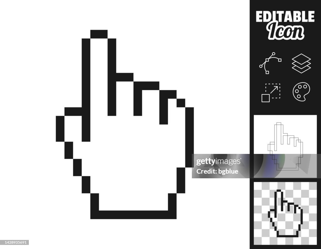 Pixel hand cursor. Icon for design. Easily editable