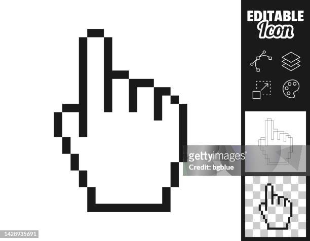 pixel hand cursor. icon for design. easily editable - pixellated stock illustrations