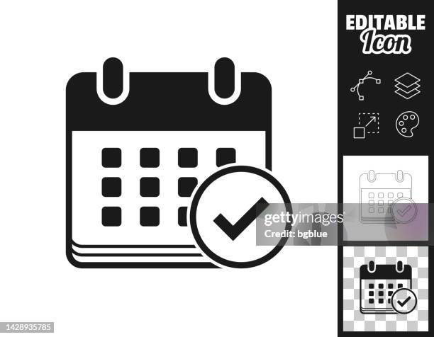 kalender mit häkchen. icon für design. leicht editierbar - safety equipment stock-grafiken, -clipart, -cartoons und -symbole