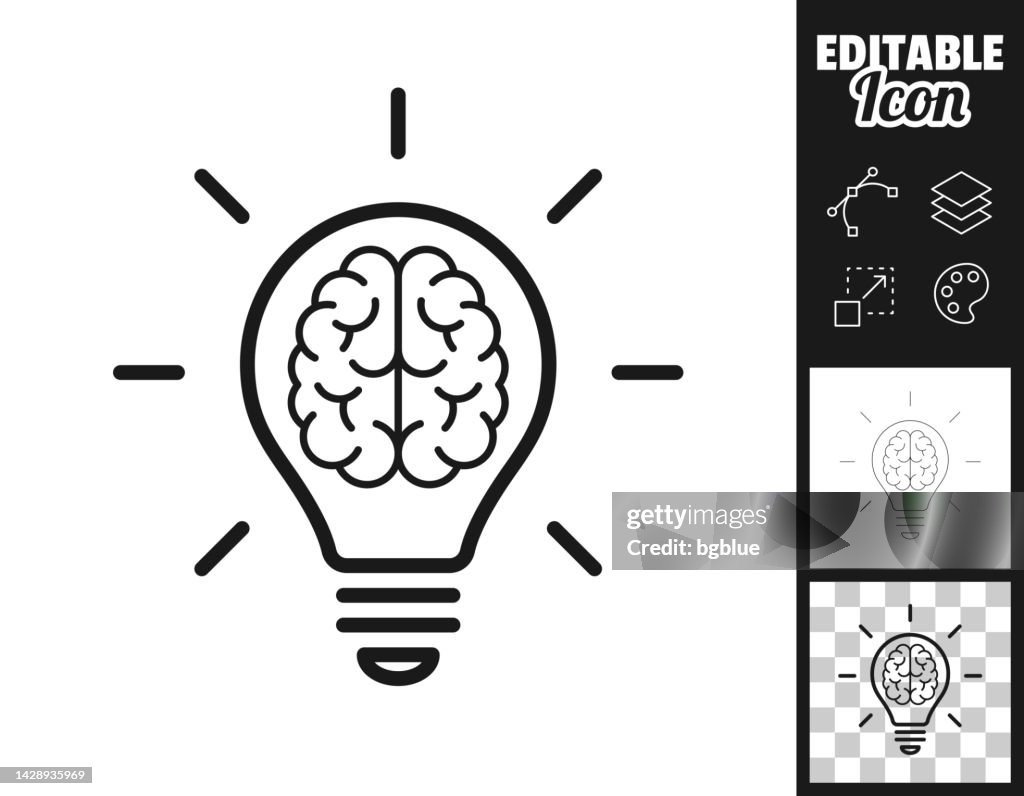 Brain inside light bulb. Icon for design. Easily editable