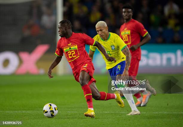 Kamaldeen Sulemana of Ghana and Richarlison of Brazil during the International Friendly match between Brazil and Ghana at Stade Oceane on September...
