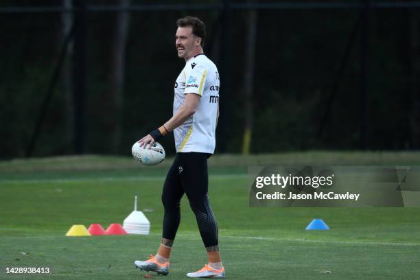 Clinton Gutherson of the Eels looks on during a Parramatta Eels NRL training session at Kellyville Park on September 30, 2022 in Sydney, Australia.