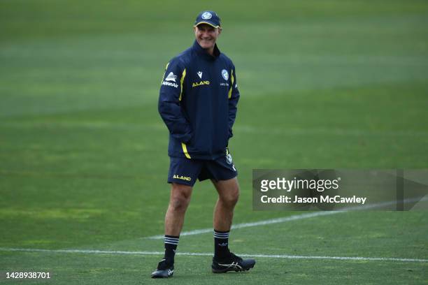 Eels coach Brad Arthur looks on during a Parramatta Eels NRL training session at Kellyville Park on September 30, 2022 in Sydney, Australia.