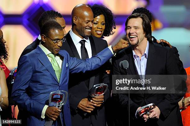 Actors Tommy Davidson, Marlon Wayans, Keenen Ivory Wayans, Kim Wayans and Jim Carrey of "In Living Color" speak onstage at the 10th Annual TV Land...