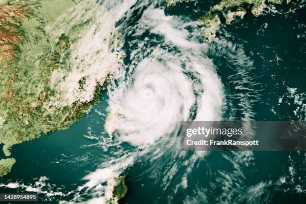 typhoon hinnamnor 2022 cloud map east china sea 3d render color - weather map stockfoto's en -beelden