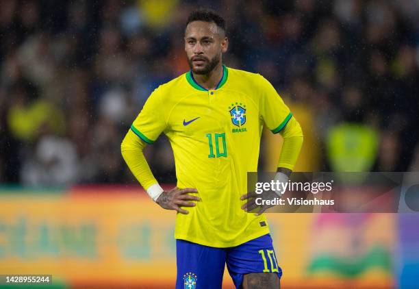 Neymar of Brazil during the International Friendly match between Brazil and Ghana at Stade Oceane on September 23, 2022 in Le Havre, France.