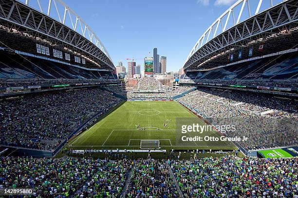 General view during the match between the Seattle Sounders against the Colorado Rapids at CenturyLink Field on April 14, 2012 in Seattle, Washington....
