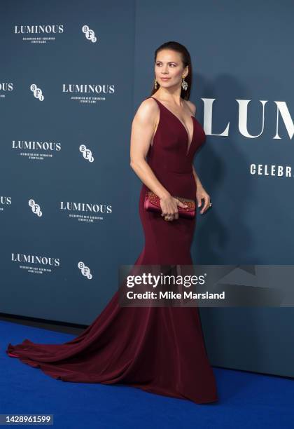 Hayley Atwell attends the BFI London Film Festival Luminous Gala at The Londoner Hotel on September 29, 2022 in London, England.