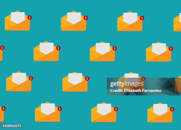 seamless pattern of e-mail notification icon. new notification. received message concept. - messagerie photos et images de collection