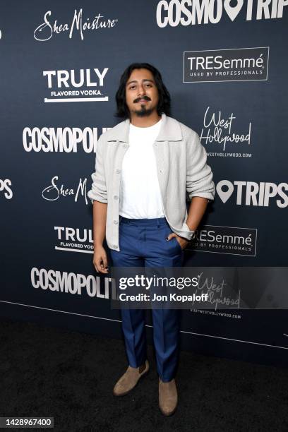 Tony Revolori attends a Cosmopolitan celebration for the launch of CosmoTrips and Fêtes cover star Laura Harrier at Skybar on September 29, 2022 in...