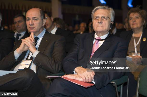Jean Claude Trichet President BCE during a summit Confindustria and Corrado Passera, banker and Italian Minister of the economic development.