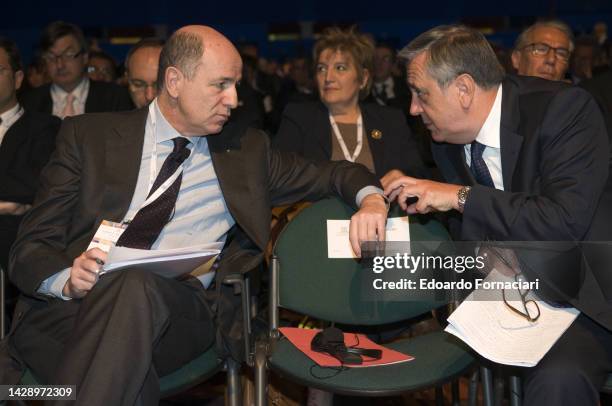 Corrado Passera , banker and Minister of the economic development and Maurizio Sacconi, Italian Minister of Labor talking to each other at a...