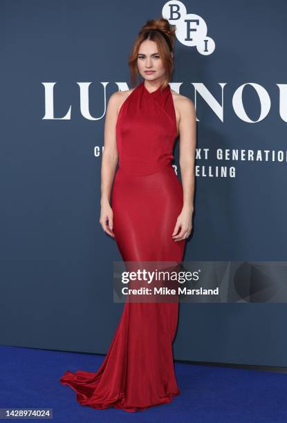 Lily James attends the BFI London Film Festival Luminous Gala at The Londoner Hotel on September 29, 2022 in London, England.