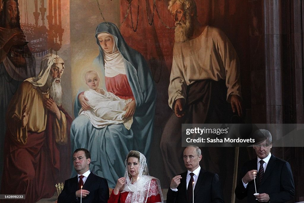 Putin And Medvedev Attend Easter Service
