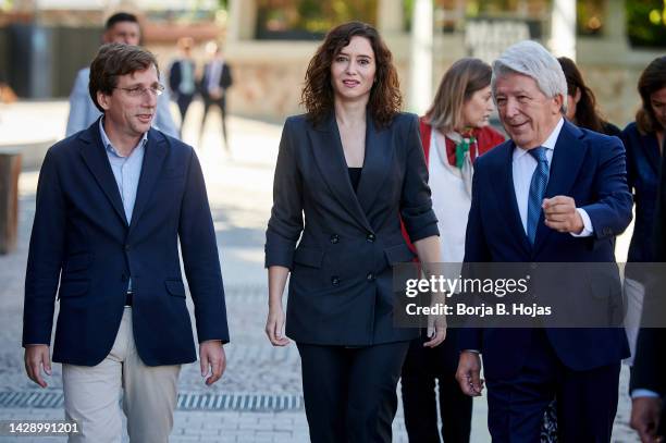 Madrid Mayor Jose Luis Martinez Almeida, Community President of Madrid, Isabel Diaz Ayuso and Cinema producer Enrique Cerezo arrive to Platino Awards...