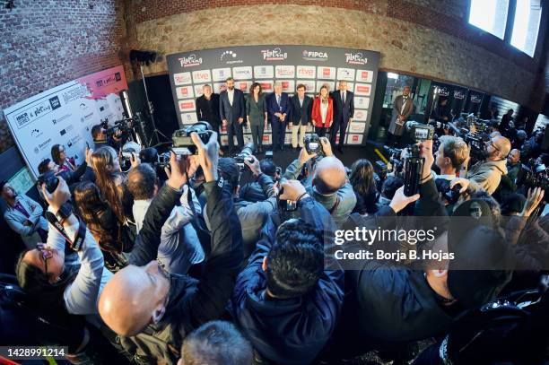 Community President of Madrid, Isabel Diaz Ayuso, Cinema producer Enrique Cerezo and Madrid Mayor Jose Luis Martinez Almeida attend to Platino Awards...