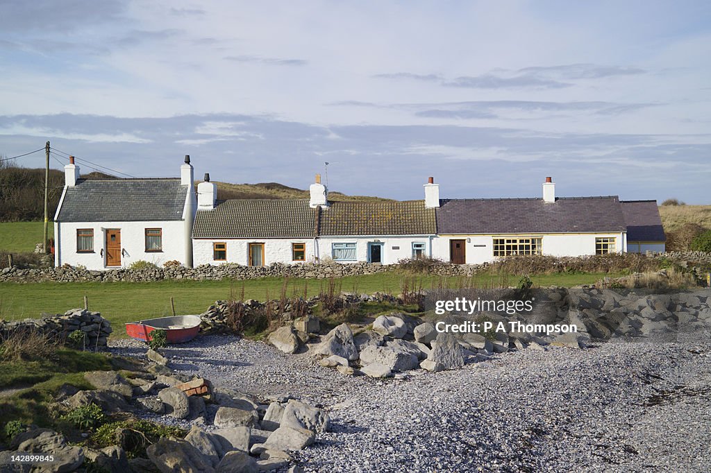 Row of White Seaside Cottages, Moelfre, Anglesey, Wales