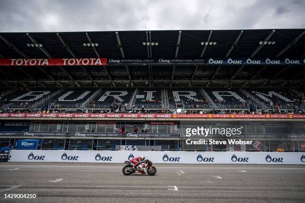 Tetsuta Nagashima of Japan and HRC Team rides during the free practice of the MotoGP OR Thailand Grand Prixat Chang International Circuit on...