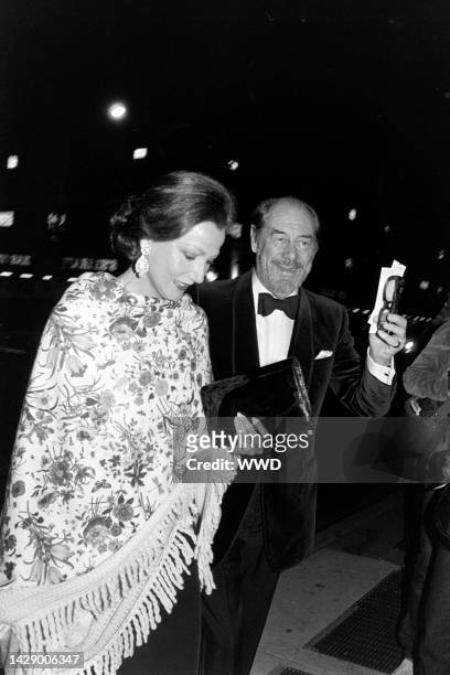 Mercia Harrison and Rex Harrison attend a benefit performance at the Winter Garden Theater in New York City on September 27, 1982.