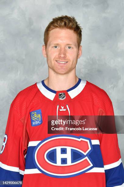 Mike Matheson of the Montreal Canadiens poses for his official headshot for the 2022-2023 season on September 19, 2022 at the Bell Sports Complex in...