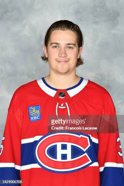 Sam Montembeault of the Montreal Canadiens poses for his official headshot for the 2022-2023 season on September 19, 2022 at the Bell Sports Complex...