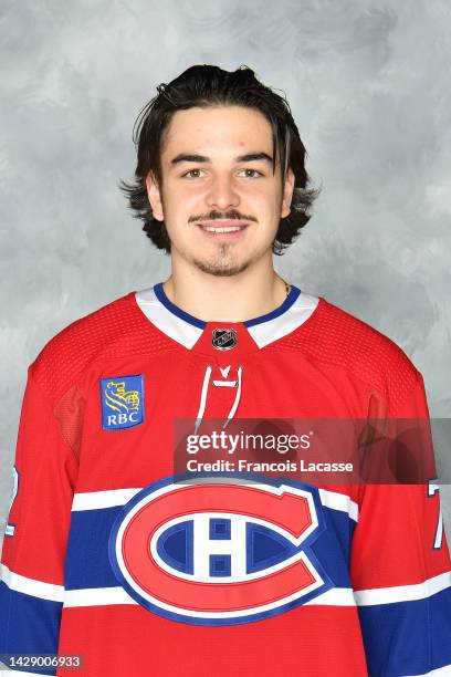 Arber Xhekaj of the Montreal Canadiens poses for his official headshot for the 2022-2023 season on September 19, 2022 at the Bell Sports Complex in...