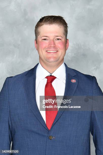 Adam Nicholas of the Montreal Canadiens poses for his official headshot for the 2022-2023 season on September 19, 2022 at the Bell Sports Complex in...