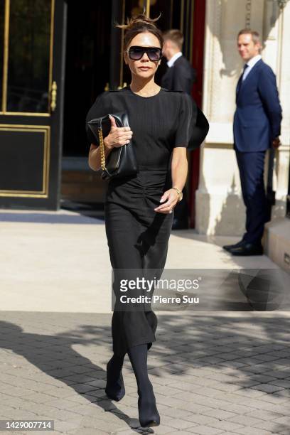 Victoria Beckham is seen leaving her Hotel on September 30, 2022 in Paris, France.