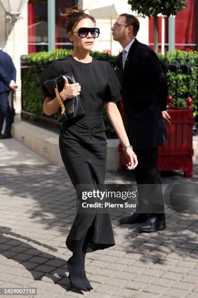 Victoria Beckham is seen leaving her Hotel on September 30, 2022 in Paris, France.