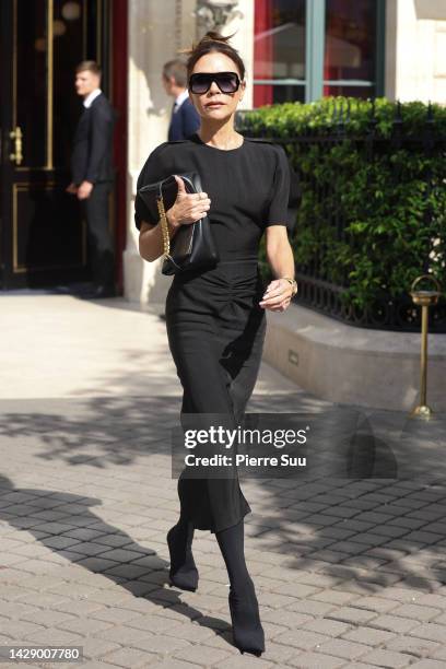 Victoria Beckham is seen leaving her Hotel on September 30, 2022 in Paris, France.