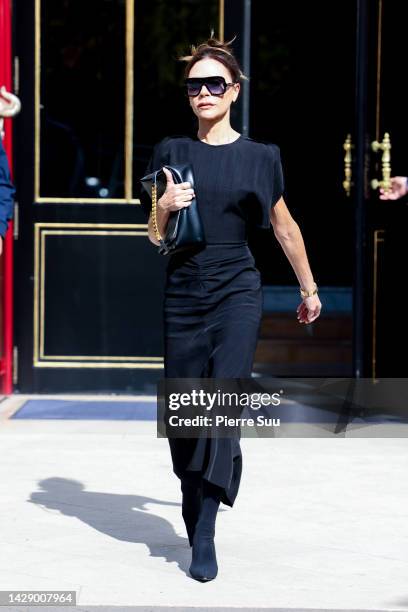 Victoria Beckham is seen leaving her Hotel on September 30, 2022 in Paris, France.