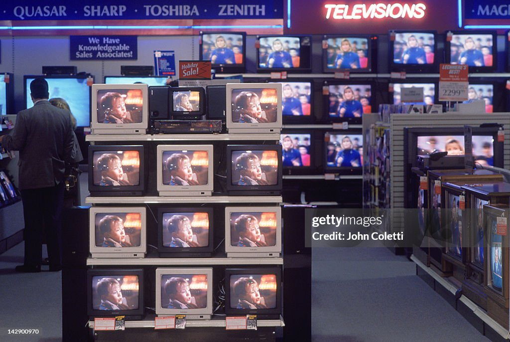 Televisions on display in department store