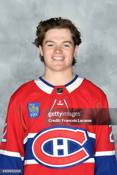 Cole Caufield of the Montreal Canadiens poses for his official headshot for the 2022-2023 season on September 19, 2022 at the Bell Sports Complex in...