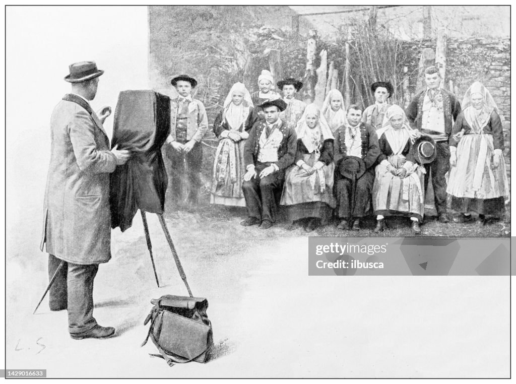 Ilustración antigua: Boda en Plougastel, foto-retrato