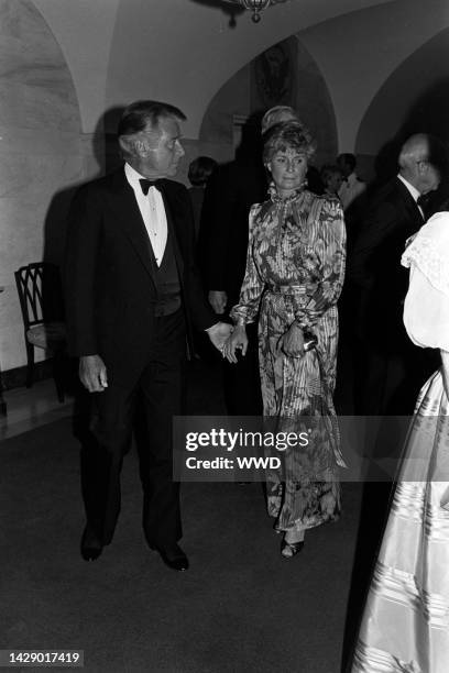 Efrem Zimbalist Jr. And Loranda Stephanie Spaulding attend an event at the White House in Washington, D.C., on May 21, 1981.