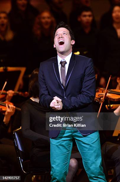 Host John Tartaglia performs during The New York Pops Present "Jim Henson's Musical World" at Carnegie Hall on April 14, 2012 in New York City.