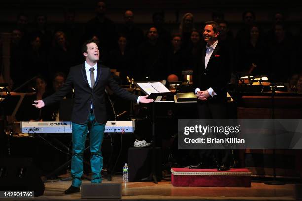 Conductor Steven Reineke and host John Tartaglia perform during The New York Pops Present "Jim Henson's Musical World" at Carnegie Hall on April 14,...