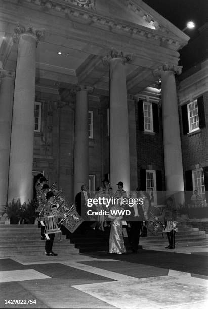 Queen Elizabeth II and Gerald R. Ford attend a party at the British embassy in Washington, D.C., on July 8, 1976.