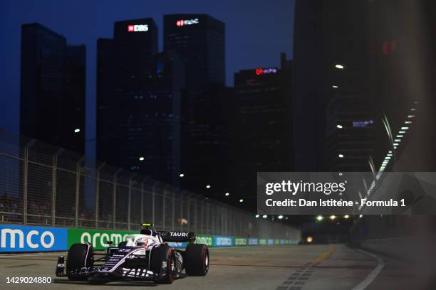 Yuki Tsunoda of Japan driving the Scuderia AlphaTauri AT03 on track during practice ahead of the F1 Grand Prix of Singapore at Marina Bay Street...