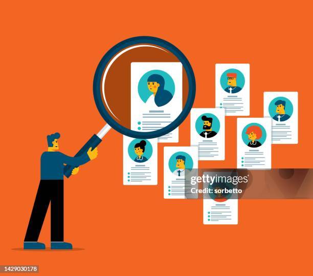 human resources - magnifying glass - cv stock illustrations